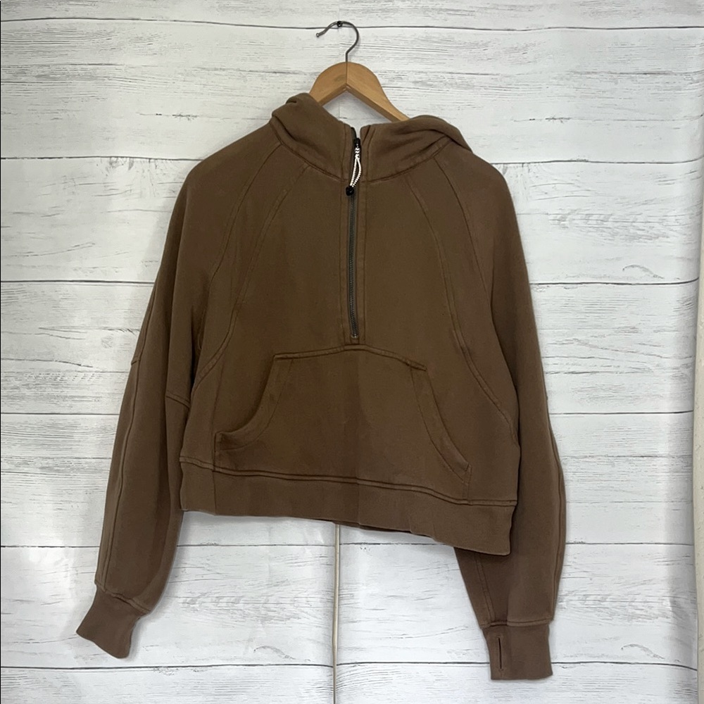 Brown Half-Zip Hooded Women's Sweater